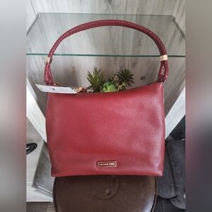 Michael Kors Lexington pebbled leather shoulder bag Brown Red New With Tags